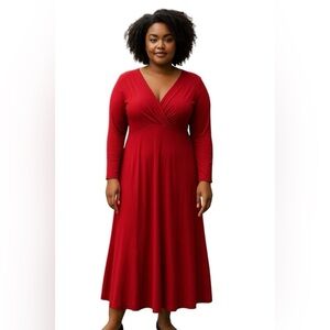 Talbots Women's Red Size L Long Aline V-Neck Long Dress